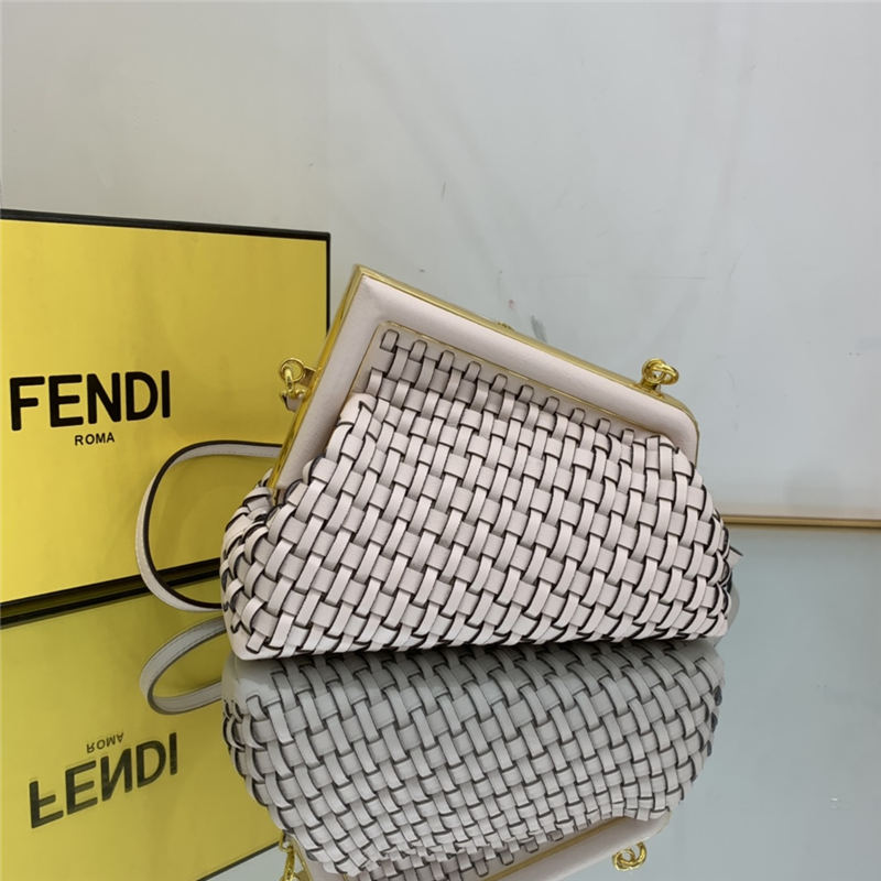 Fendi First Small Braided Leather Bag Beige High