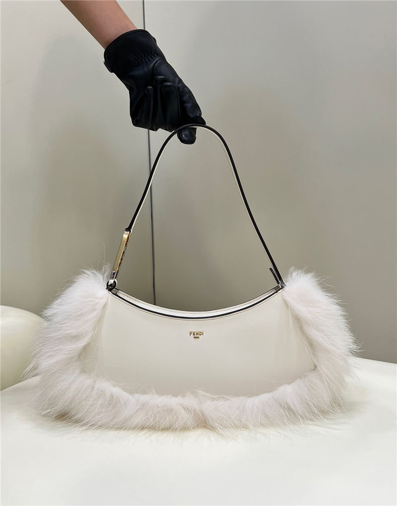 Fendi O’Lock Swing leather and fox fur pouch High