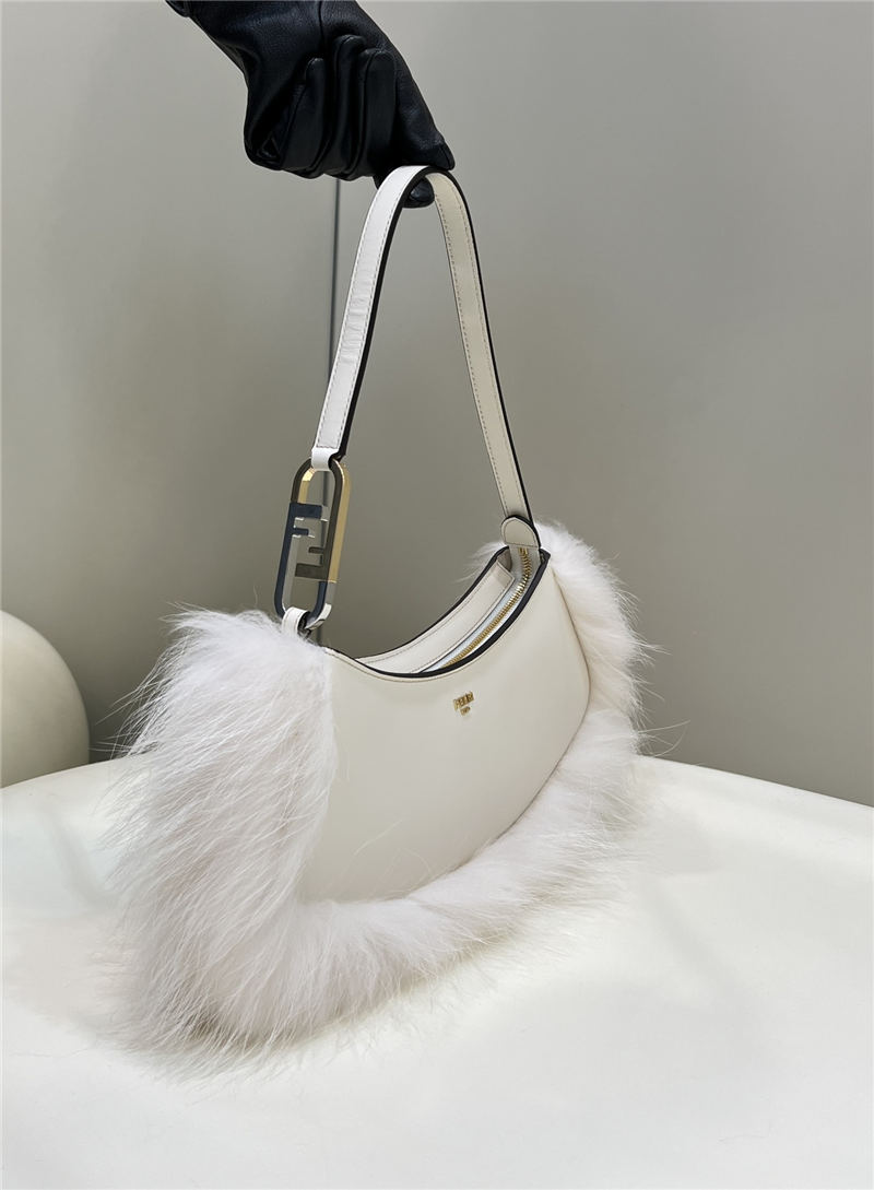 Fendi O’Lock Swing leather and fox fur pouch High