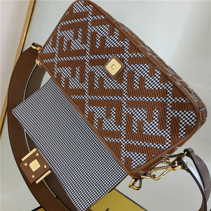 Baguette houndstooth wool bag with FF embroidery High