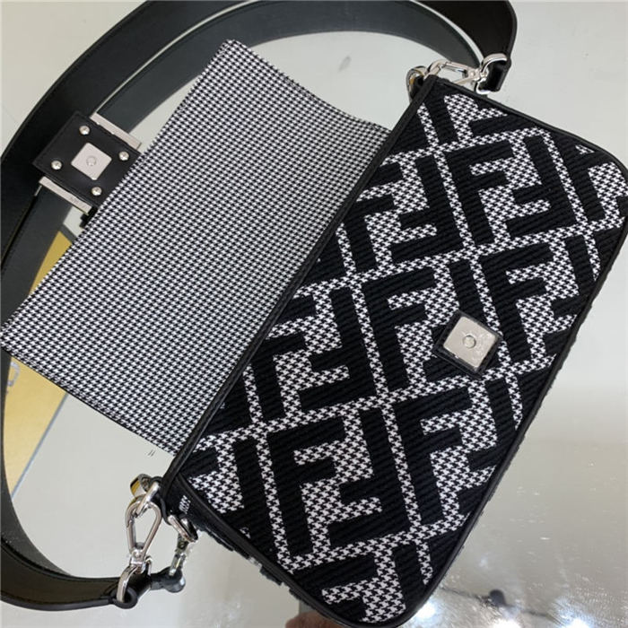 Baguette houndstooth wool bag with FF embroidery High