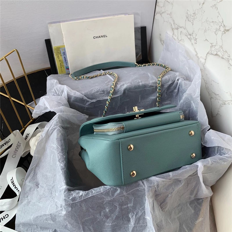 Chanel Mini Flap Bag A93749 Grained Calfskin Gold-Tone MetalBlue Green High