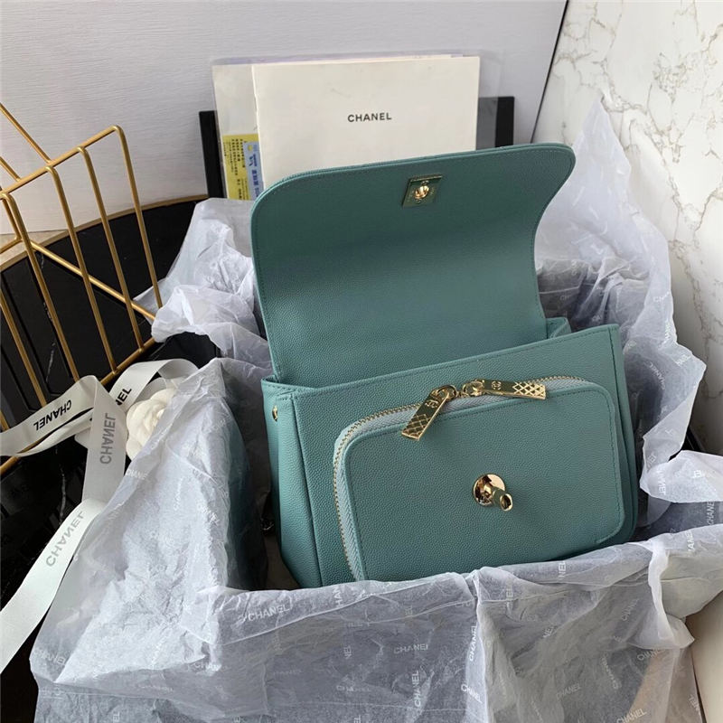 Chanel Mini Flap Bag A93749 Grained Calfskin Gold-Tone MetalBlue Green High