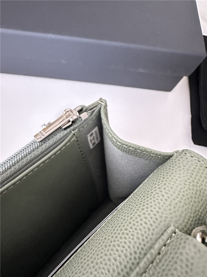 Classic Wallet on Chain AP0250 Grained Calfskin Green Silver Metal B