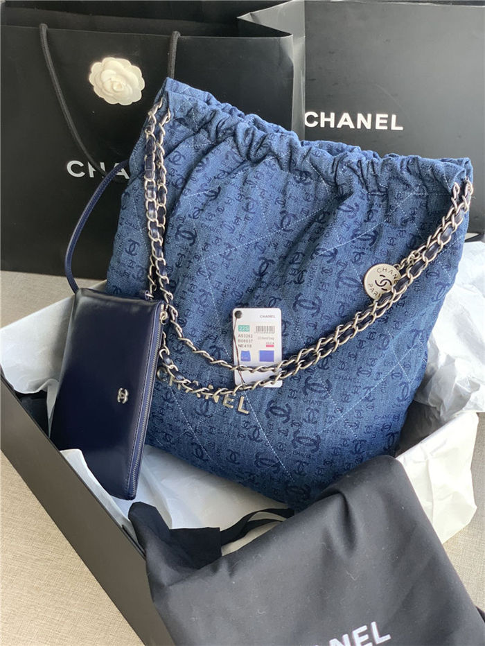 Chanel 22 LARGE HANDBAG Denim & Silver-Tone Metal AS3262 High