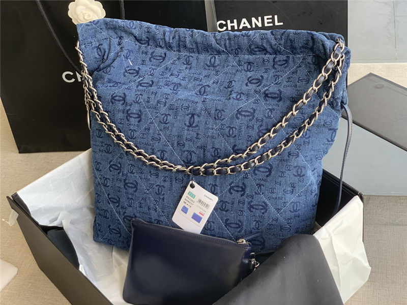 Chanel 22 LARGE HANDBAG Denim & Silver-Tone Metal AS3262 High