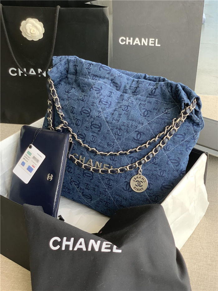 Chanel 22 MEDIUM HANDBAG Denim & Silver-Tone Metal AS3261 High