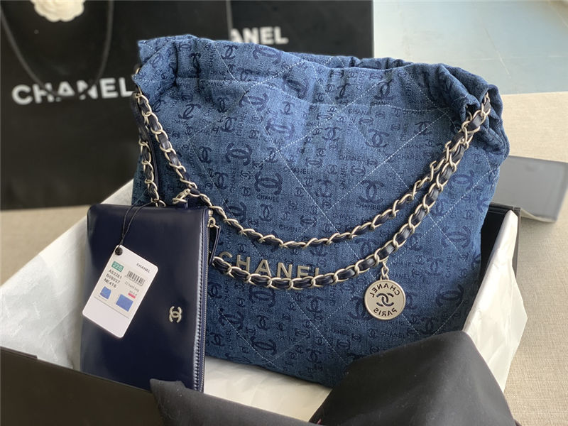 Chanel 22 MEDIUM HANDBAG Denim & Silver-Tone Metal AS3261 High