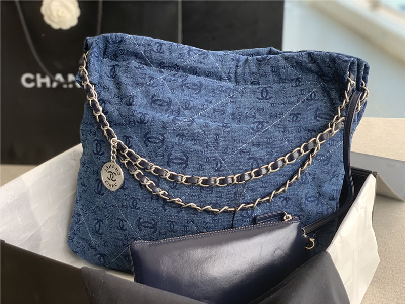 Chanel 22 MEDIUM HANDBAG Denim & Silver-Tone Metal AS3261 High