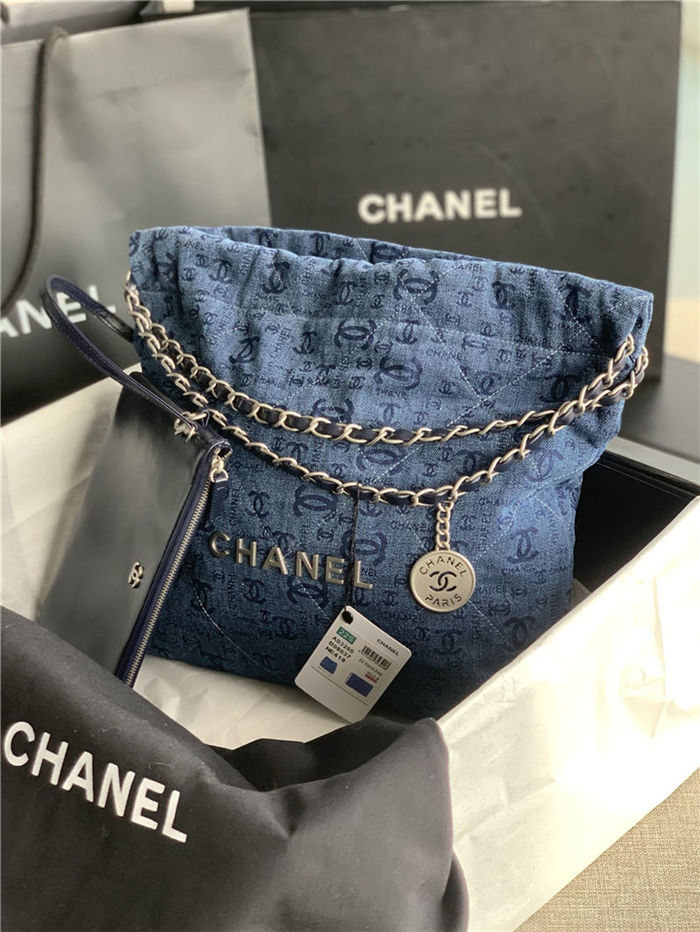 Chanel 22 SMALL HANDBAG Denim & Silver-Tone Metal AS3260 High