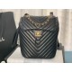 Chanel Large Backpack Chevrons Pattern Lambskin 91122 Gold-Metal Black High