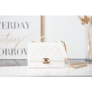 MINI FLAP BAG WITH HANDLE Lambskin & Gold-Tone Metal AS2796 White High