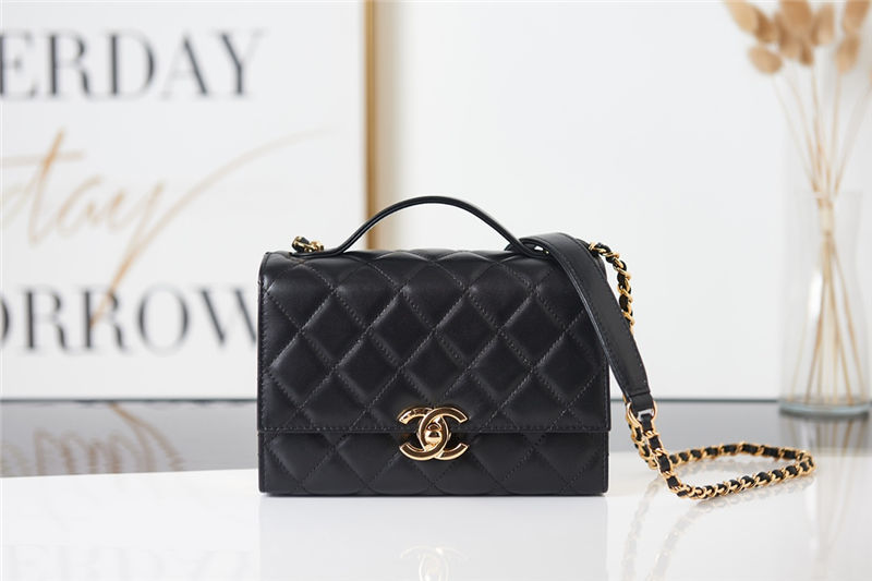 MINI FLAP BAG WITH HANDLE Lambskin & Gold-Tone Metal AS2796 Black High