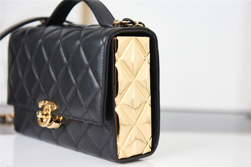 MINI FLAP BAG WITH HANDLE Lambskin & Gold-Tone Metal AS2796 Black High