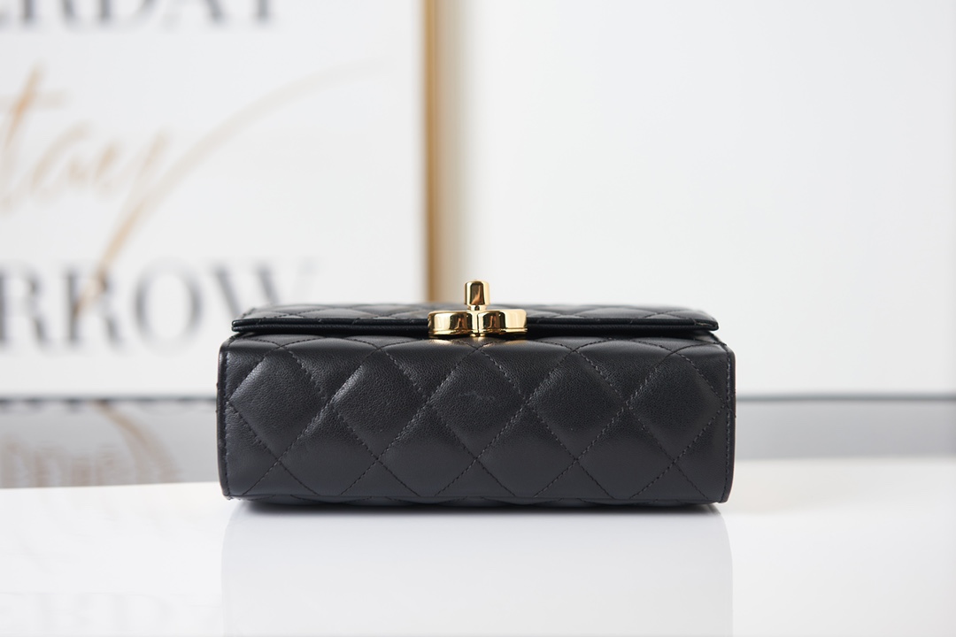 MINI FLAP BAG WITH HANDLE Lambskin & Gold-Tone Metal AS2796 Black High