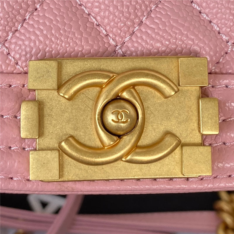 Chanel SMALL BOY Chanel MESSENGER BAG Grained Calfskin & Gold-Tone Metal AS3350 Pink A