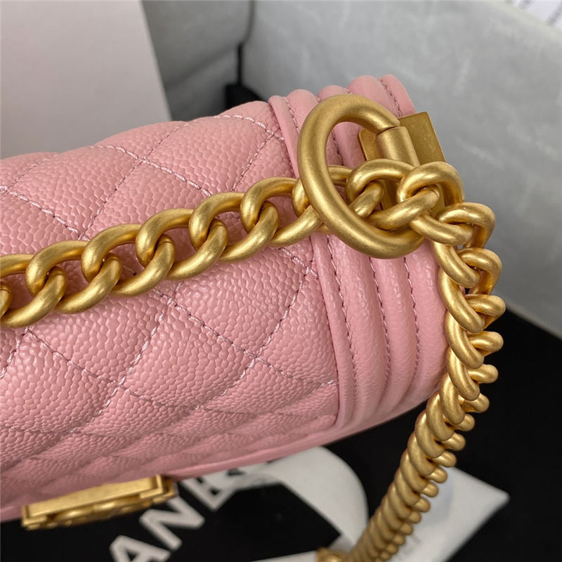 Chanel SMALL BOY Chanel MESSENGER BAG Grained Calfskin & Gold-Tone Metal AS3350 Pink A