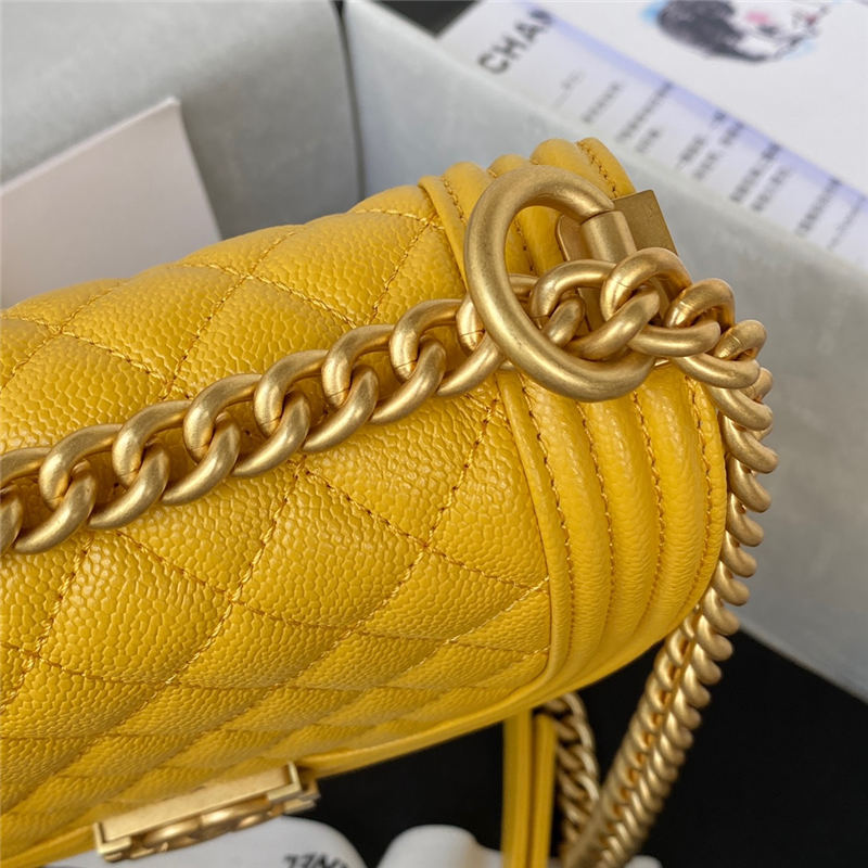 Chanel SMALL BOY Chanel MESSENGER BAG Grained Calfskin & Gold-Tone Metal AS3350 Yellow A