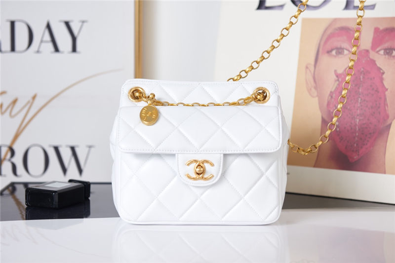 Chanel MINI FLAP Bag AS2684 Lambskin & Gold-Tone Metal White High