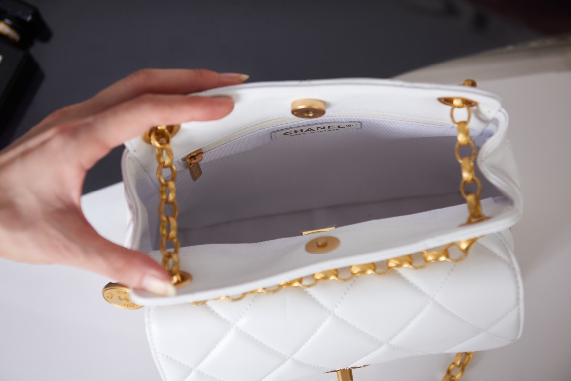 Chanel MINI FLAP Bag AS2684 Lambskin & Gold-Tone Metal White High