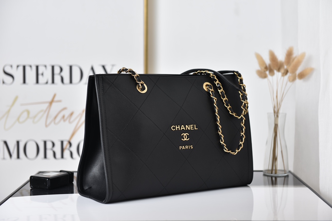 Chanel SMALL SHOPPING BAG Calfskin & Gold-Tone Metal AS2752 Black High