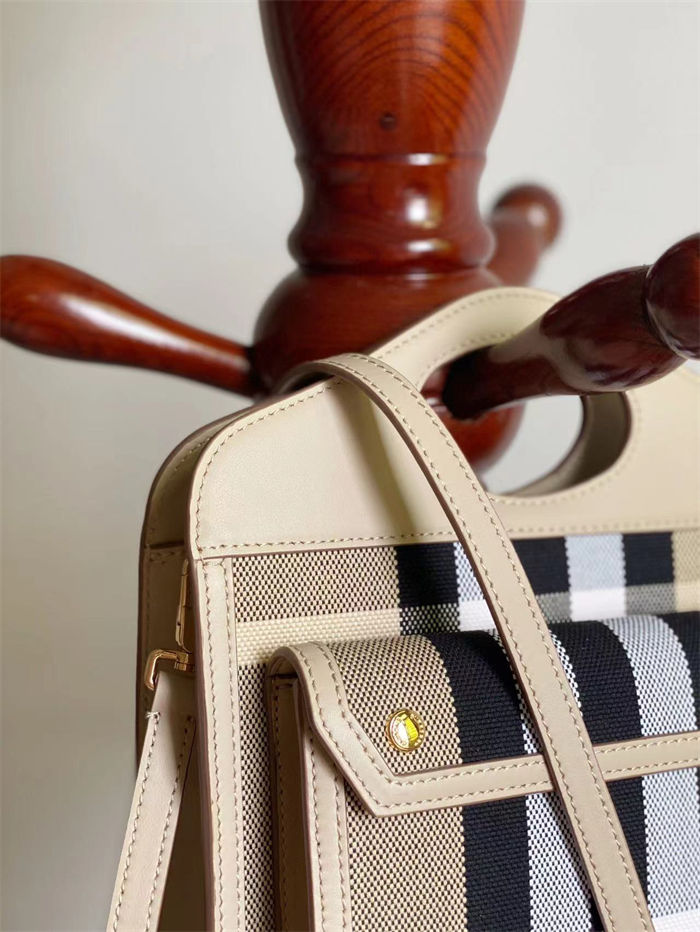 Mini Knitted Check and Leather Pocket Bag Beige High