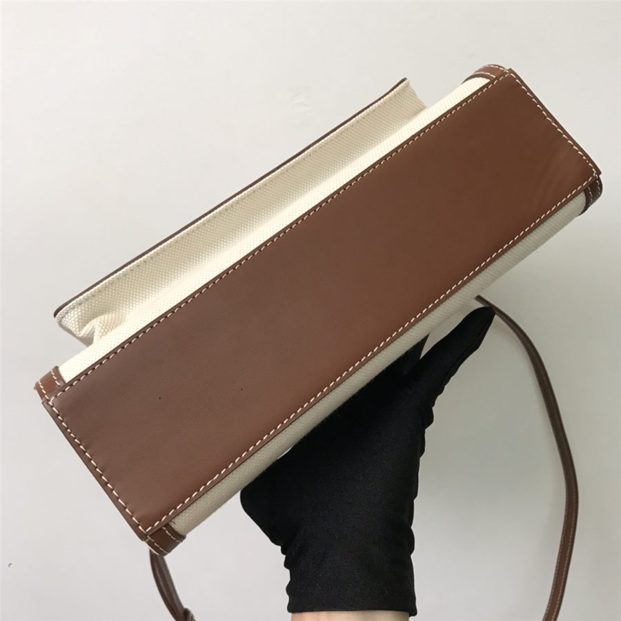 Small Two-tone Canvas and Leather Pocket Bag Tan High