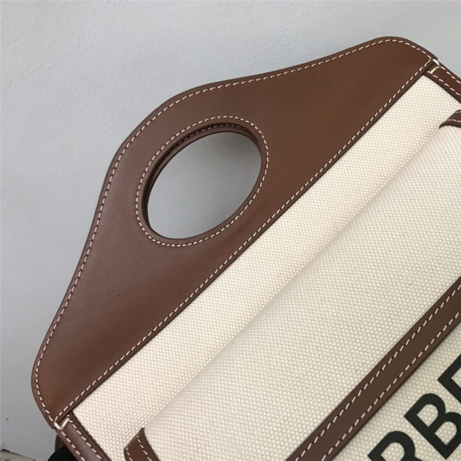 Small Two-tone Canvas and Leather Pocket Bag Tan High