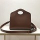 Small Topstitched Leather Pocket Tote Brown High