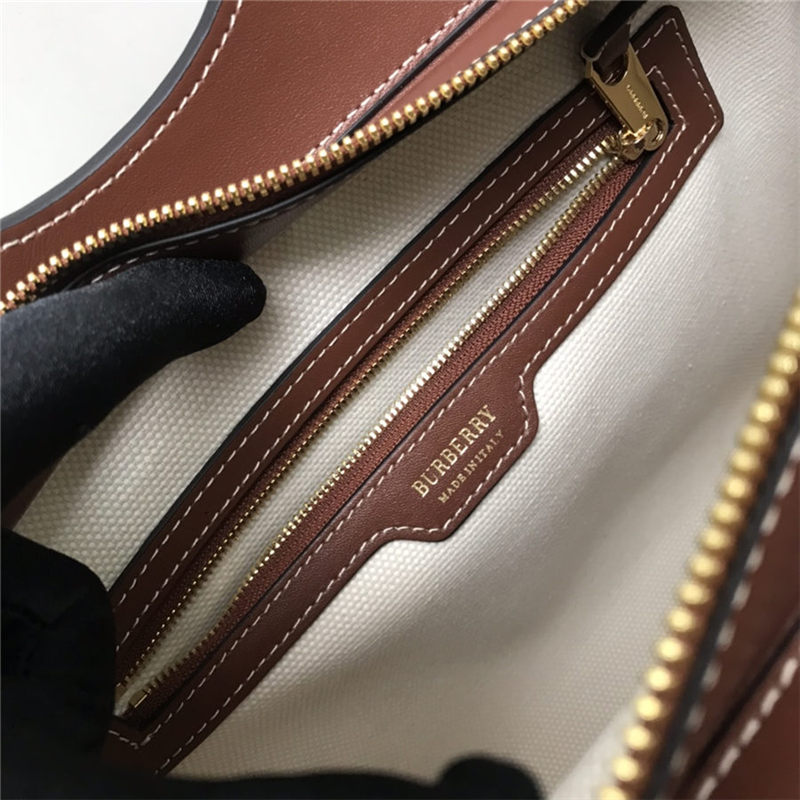 Small Two-tone Canvas and Leather Pocket Tote Tan High