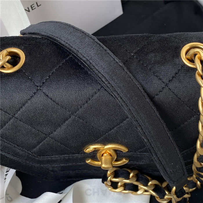 MINI FLAP BAG Velvet & Gold-Tone Metal Black A