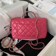 Chanel SMALL FLAP BAG With Top Diamond Handle Lambskin & Gold-Tone Metal AS4141 Fuchsia A