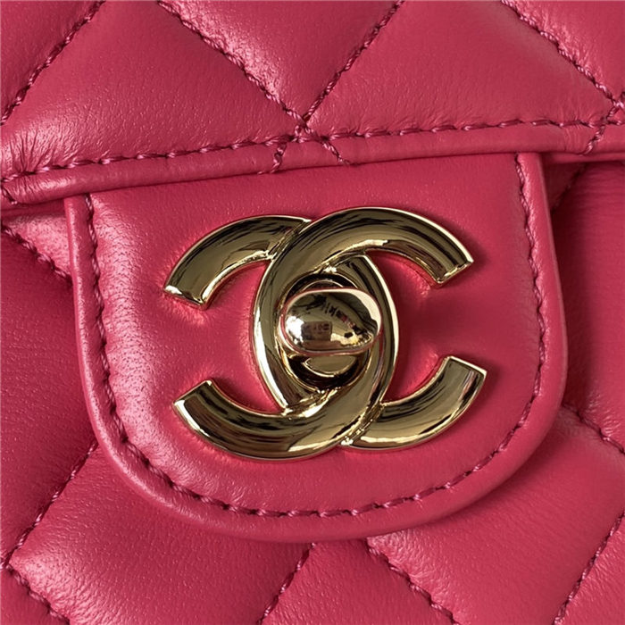 Chanel SMALL FLAP BAG With Top Diamond Handle Lambskin & Gold-Tone Metal AS4141 Fuchsia A