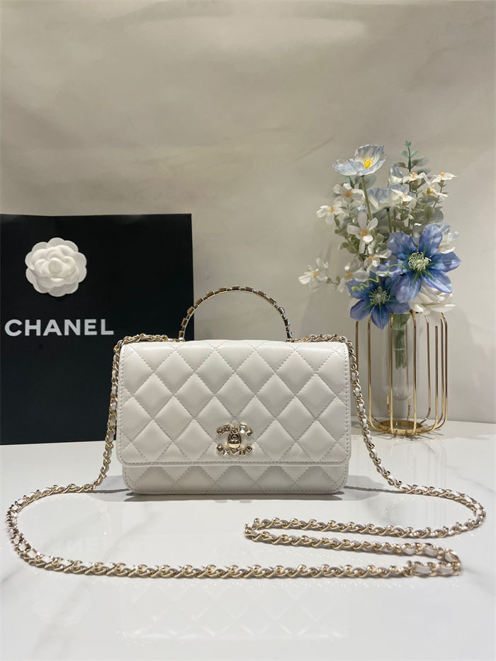 Chanel WALLET ON CHAIN AP3796 Rhinestone Lambskin & Gold-Tone Metal White A