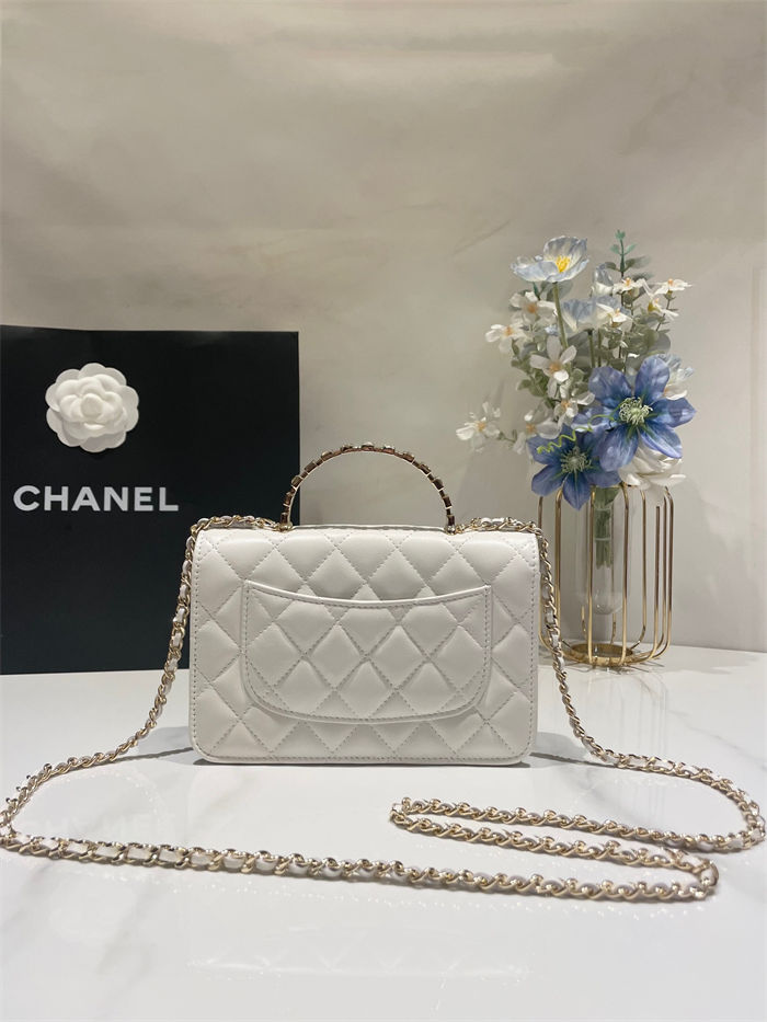 Chanel WALLET ON CHAIN AP3796 Rhinestone Lambskin & Gold-Tone Metal White A