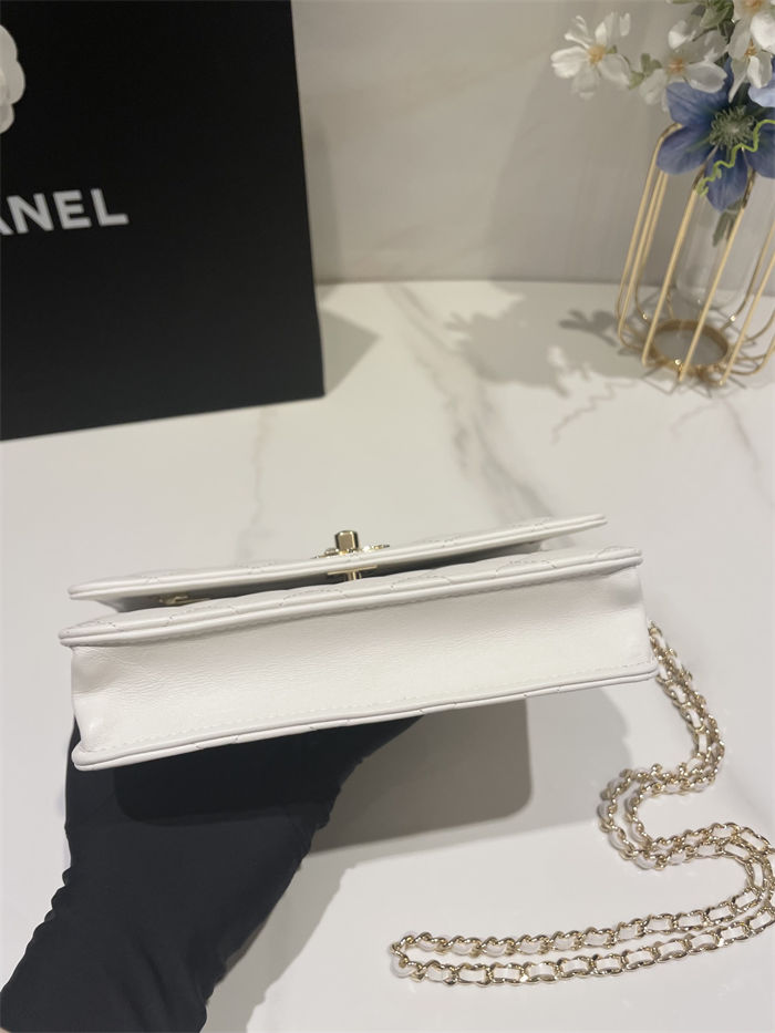 Chanel WALLET ON CHAIN AP3796 Rhinestone Lambskin & Gold-Tone Metal White A