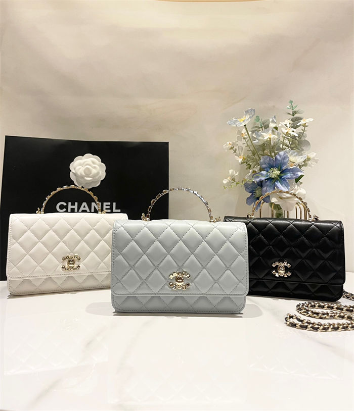 Chanel WALLET ON CHAIN AP3796 Rhinestone Lambskin & Gold-Tone Metal White A