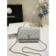 Chanel WALLET ON CHAIN AP3796 Rhinestone Lambskin & Gold-Tone Metal Grey Blue A