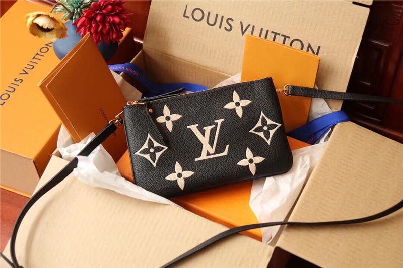 Louis Vuitton DOUBLE ZIP POCHETTE Monogram Empreinte Black and Beige High