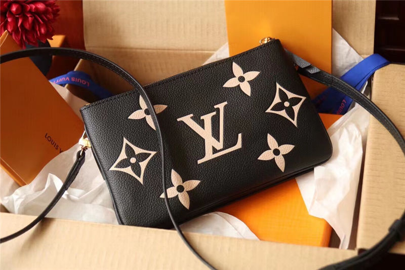 Louis Vuitton DOUBLE ZIP POCHETTE Monogram Empreinte Black and Beige High