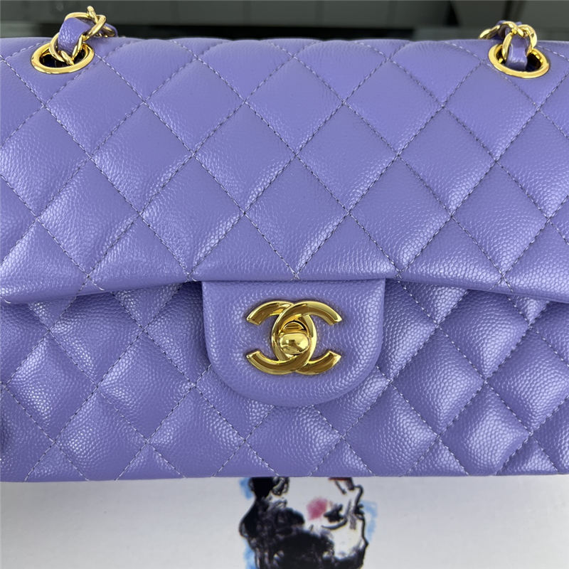 Small CLASSIC HANDBAG Grained Calfskin Gold Metal Purple A