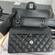 Small CLASSIC HANDBAG Grained Calfskin Silver Metal Black A