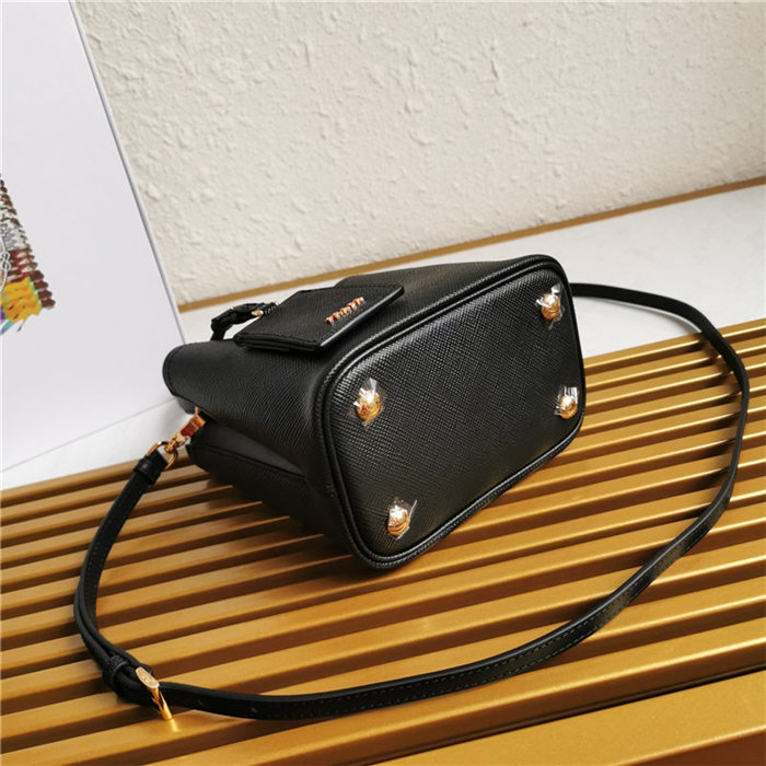 Small Saffiano Leather Prada Panier Bag Black High