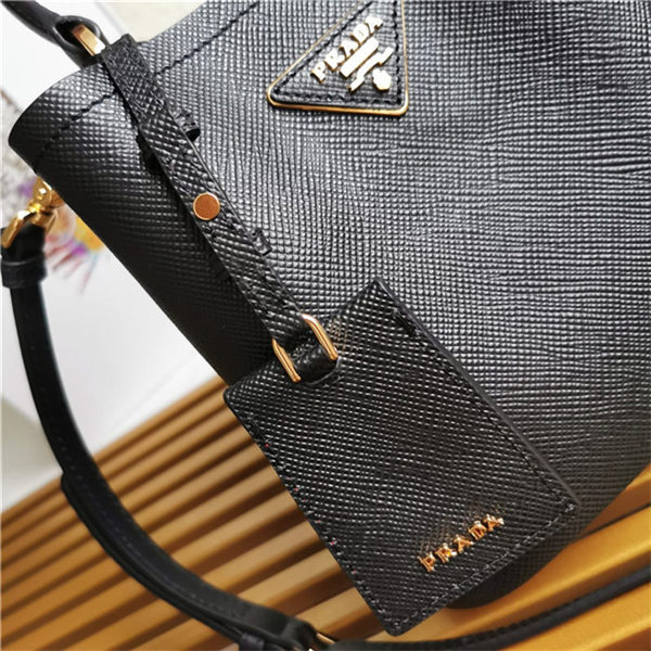 Small Saffiano Leather Prada Panier Bag Black High