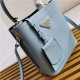 Small Saffiano Leather Prada Panier Bag Blue High