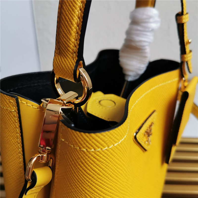 Small Saffiano Leather Prada Panier Bag Yellow High