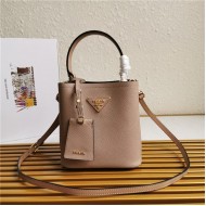 Small Saffiano Leather Prada Panier Bag Taupe High