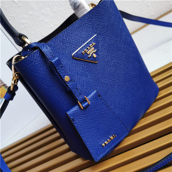 Small Saffiano Leather Prada Panier Bag Royal Blue High