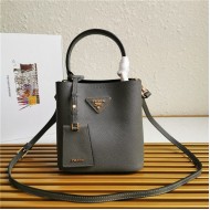 Small Saffiano Leather Prada Panier Bag Grey High