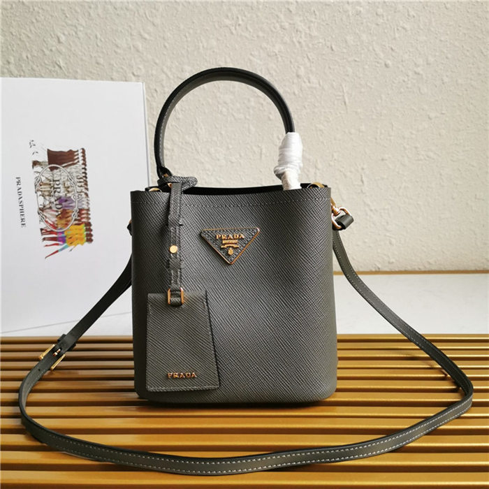 Small Saffiano Leather Prada Panier Bag Grey High